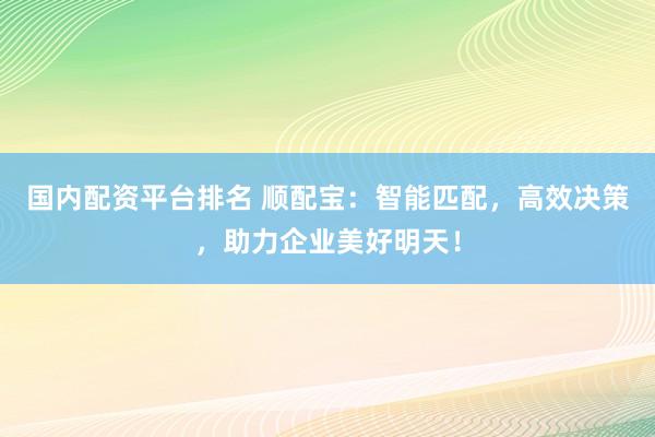 国内配资平台排名 顺配宝：智能匹配，高效决策，助力企业美好明天！