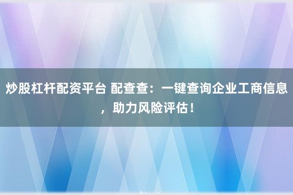炒股杠杆配资平台 配查查：一键查询企业工商信息，助力风险评估！