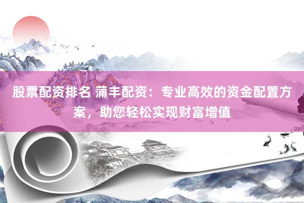 股票配资排名 蒲丰配资：专业高效的资金配置方案，助您轻松实现财富增值